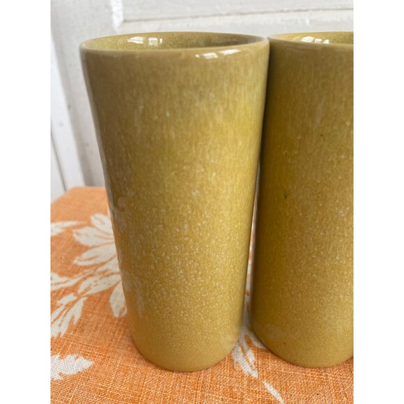 Vintage MCM Dryden Pottery Tumbler Glasses Set of 4 Yellow/Green - Picture 8 of 9